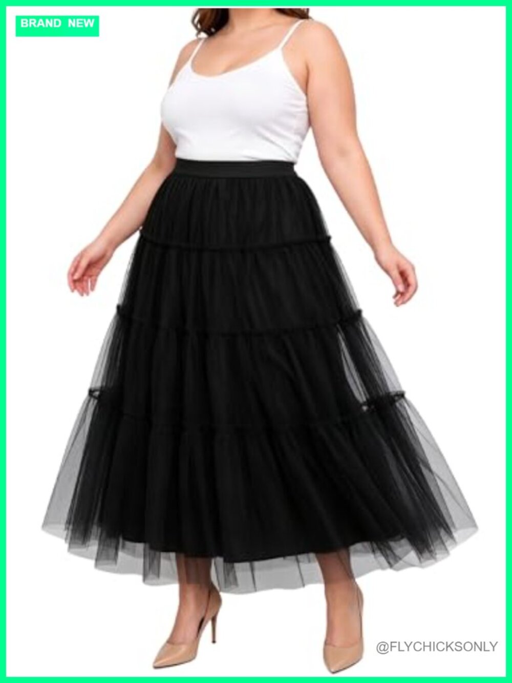 Plus Size Tulle Maxi Skirt Ruffle Tiered A-Line High Waist
